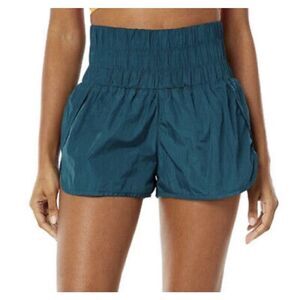Free People Blue and Green Athletic Shorts with Elastic Waistband